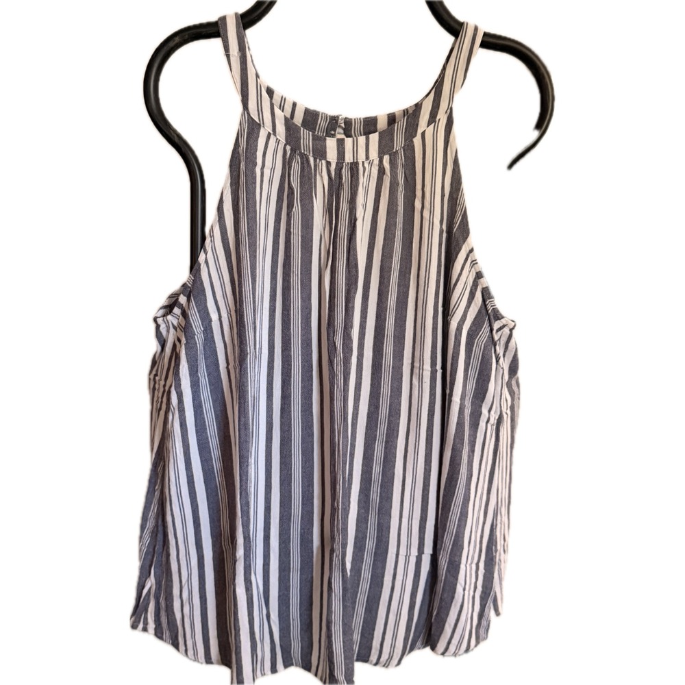 Torrid Womens Plus Size 2 Blue White Striped Halter Neck Sleeveless Blouse Top